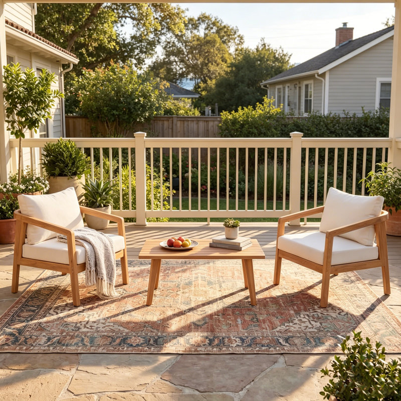 Ensemble de chaises de patio d'extérieur en bois d'acacia massif 3 pièces
