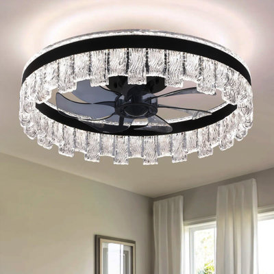 20" Dimmable Crystal Ceiling Fan With Led Light And Remote Control