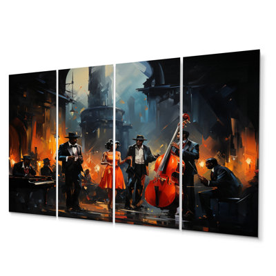 «Music In Harlems III» - art mural afro-américain, salon - 4 panneaux