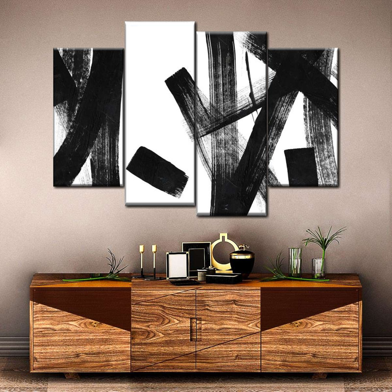 Chyene, motifs abstraits minimalistes sur toile, 4 pièces, H 48 po x l 75 po x P 1 po
