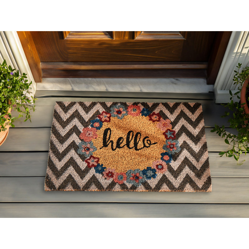 Mcdaniel Non-Slip Floral and Chevron Doormat