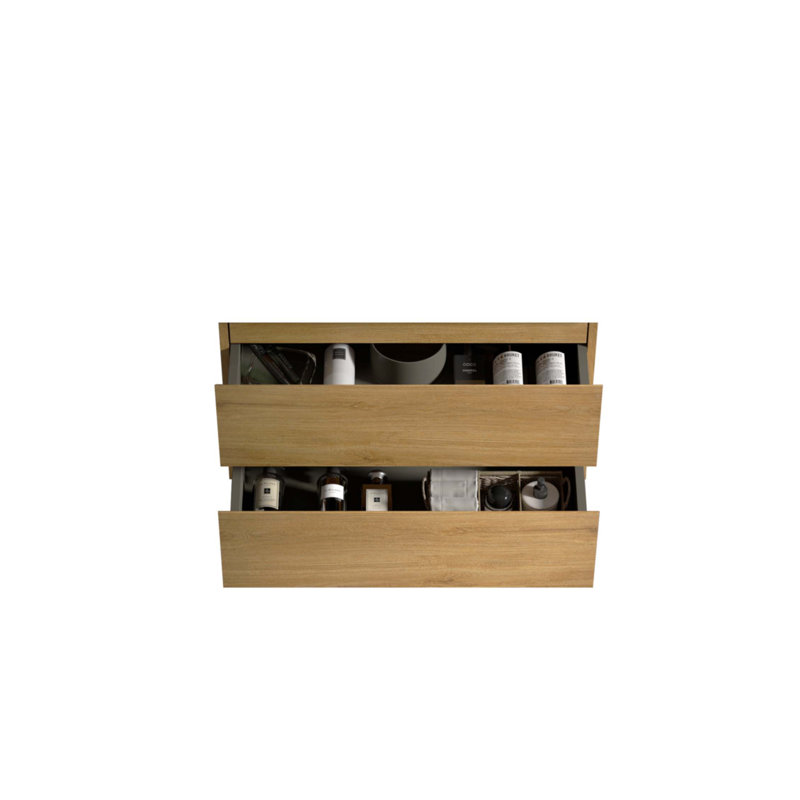 Meuble-lavabo 30 pièces en chêne brut + chêne brut avec 2 tiroirs doubles
