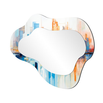 Venere Chicago Skyline Autumn Sunset - Landscapes Asymmetrical Decorative Wall Mirror, Blue Cloud Large Mirror, Printed Metal Art