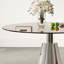 Table de salle à manger compacte de 35 po, plateau en verre noir moderne Mid-Century et base évasée argentée pour la cuisine, le salon et le thé