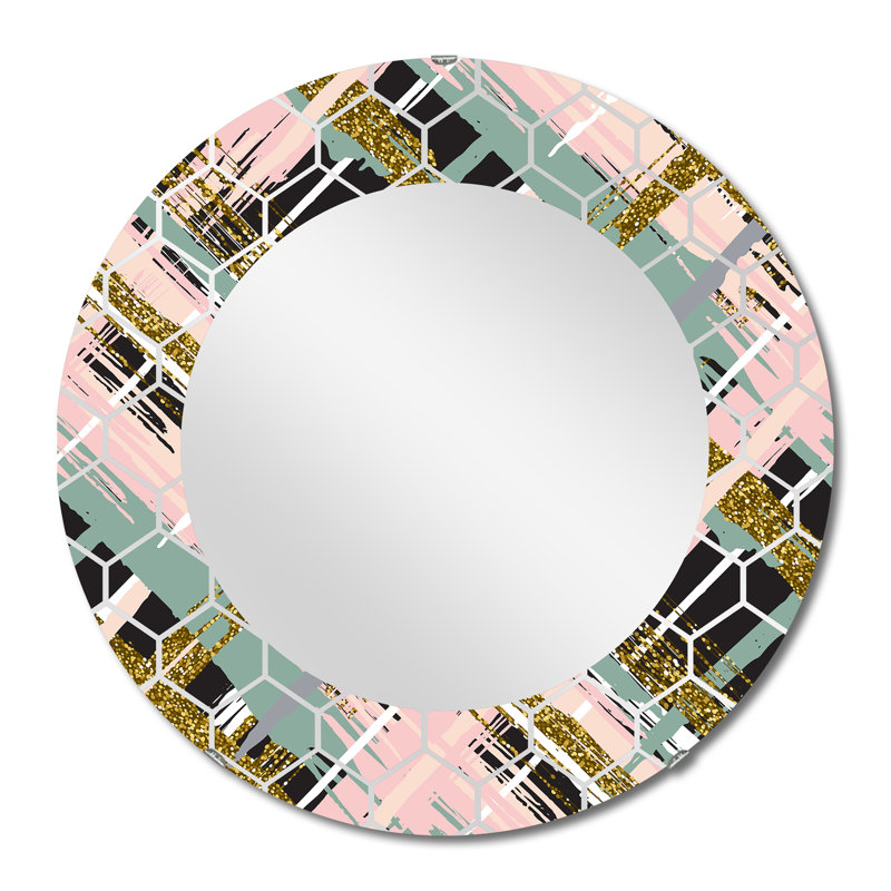 Miroir mural bleu, rose et paillettes III, 32 po x 32 po