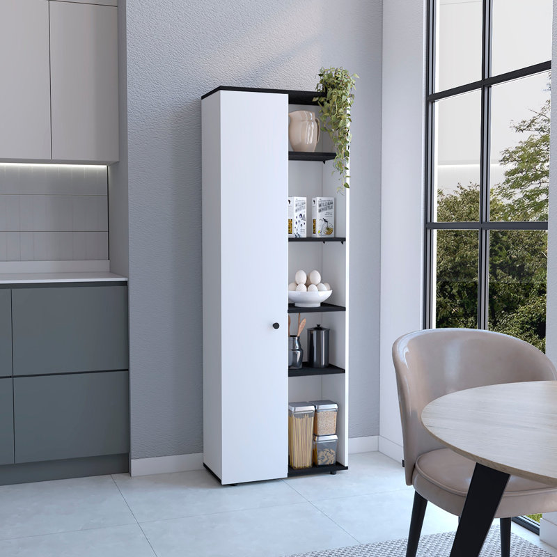 Armoire de cuisine avec cinq tablettes intérieures et extérieures, Blanc/Noir