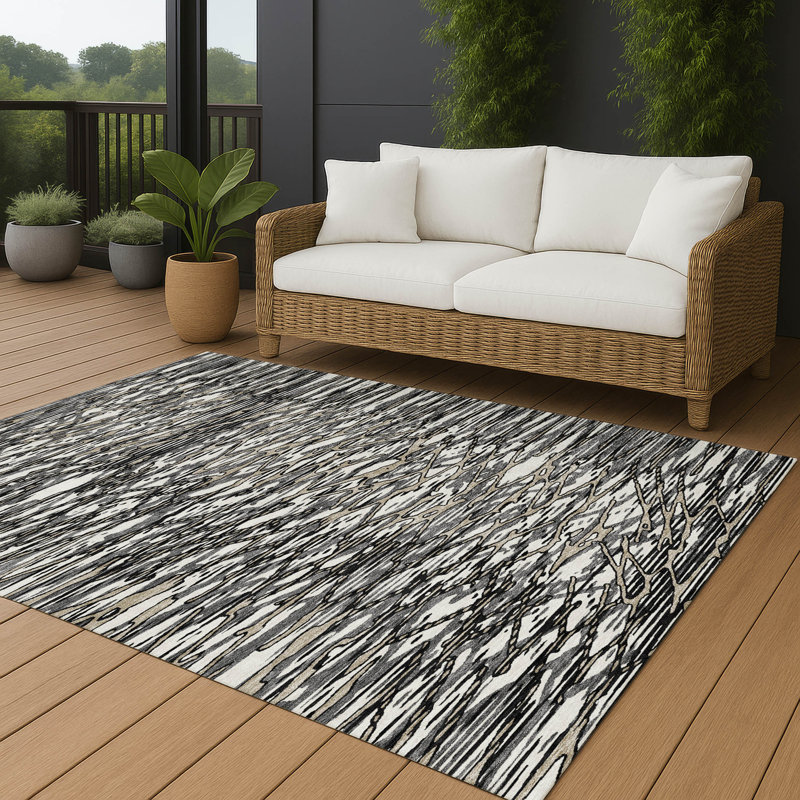 Machine Washable Indoor/Outdoor Chantille ACN2771 Modern Rug, 5' x 7'6", Black