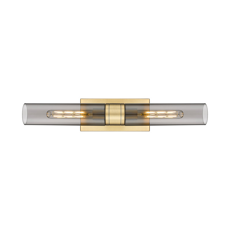 Luminaire de meuble-lavabo mural 2 lumières 11 po Amalle, 3" H x 24" W x 3.88" D, Fumée, Laiton brossé