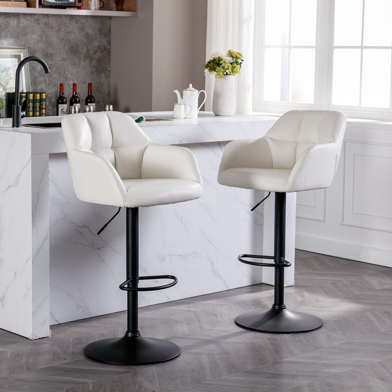 Gareth Swivel Adjustable Height Bar Stool, PU-White