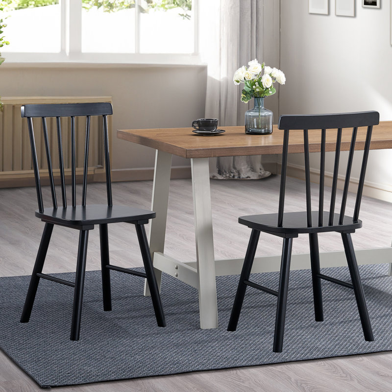 Phaong 17" Wide Mid-Century Modern Windsor Back Wood Modern Dining Chairs, Black