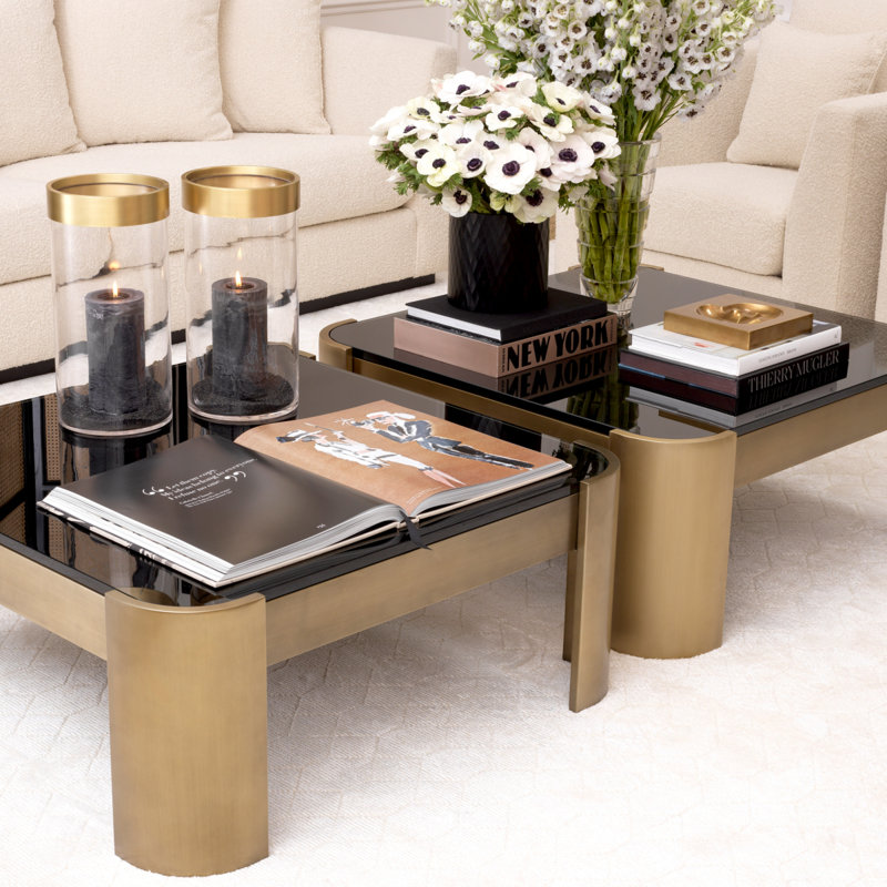 Vertex Modern Brass Rimmed Clear Glass Hurricane Candle Holder