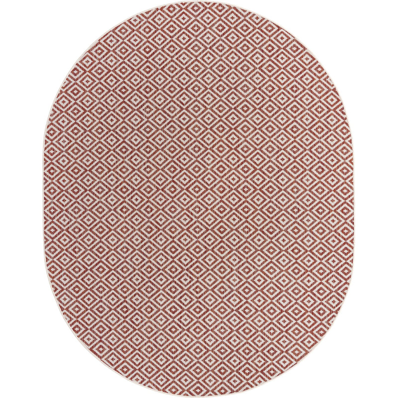 Outdoor Destiny Area Rug Red Color, Oval 7'10" x 10'