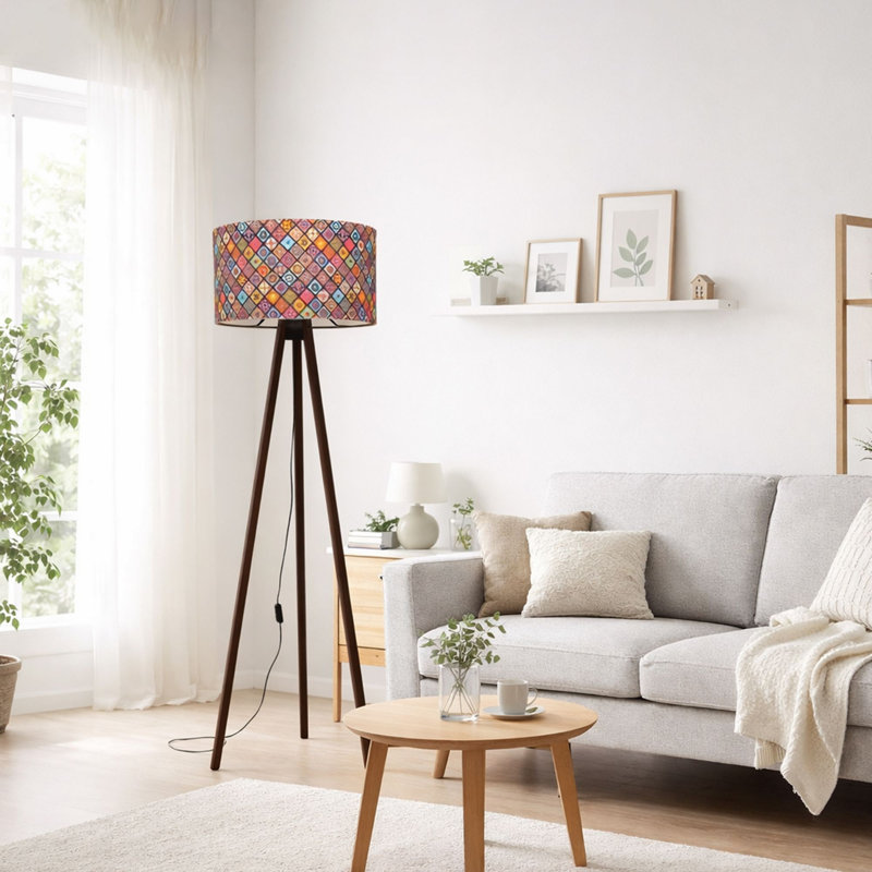 Lampe sur pied moderne avec abat-jour en PVC et pieds en panneau de fibres à densité moyenne, 55,1 po x 15,7 po | Douille E27, 40 W maximum | Élégant style mandala et patchwork du Sud-Ouest | Parfait pour le salon, la chambre à coucher et le décor champêtre