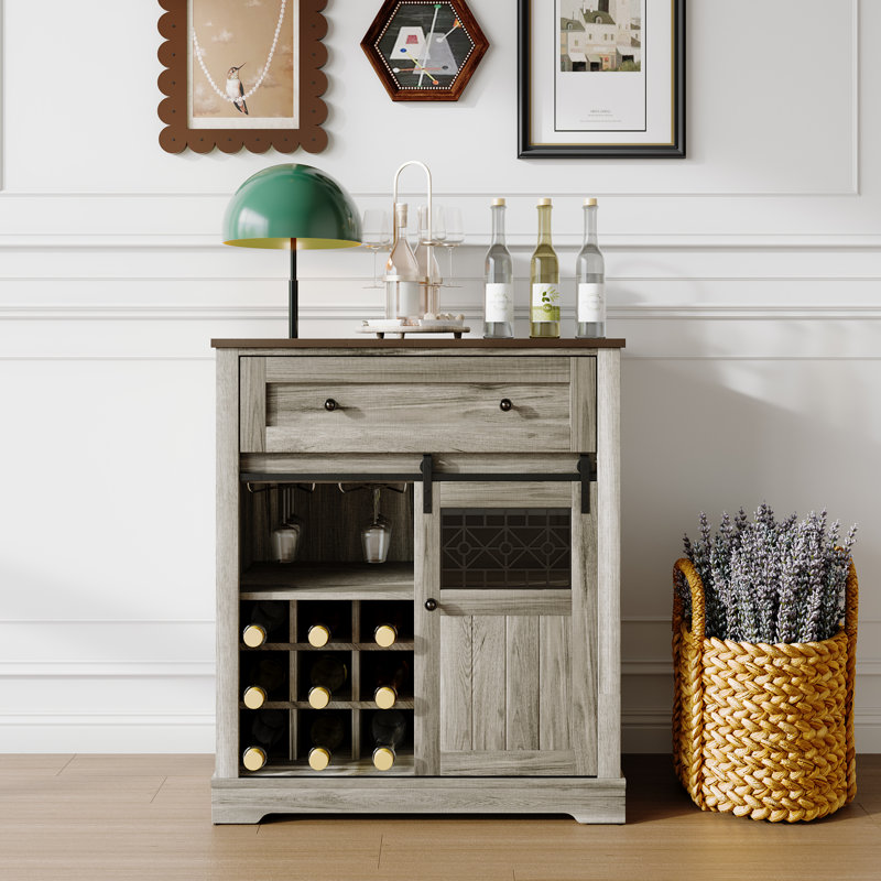 Armoire de rangement avec porte-bouteilles et porte-verres à vin 32 po Brown, Brun