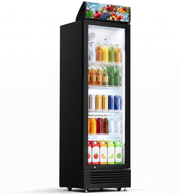 BacklD 9 Cu.Ft Commercial Display Refrigerator with 7-Level Temperature Control, Double-Pane Tempered Glass Door & Lockable Swivel Casters