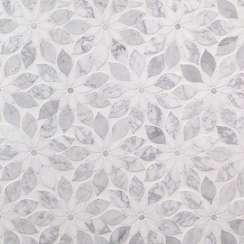 Carreau de mosaïque à jet d'eau en marbre 12,4 po x 14,13 po Linden (6,05 pieds carrés / boîte), Blanc