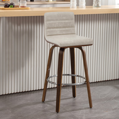 Swivel Upholstered Counter & Bar Stool With Solid Wood Frame and L-Shaped PU Leather Back