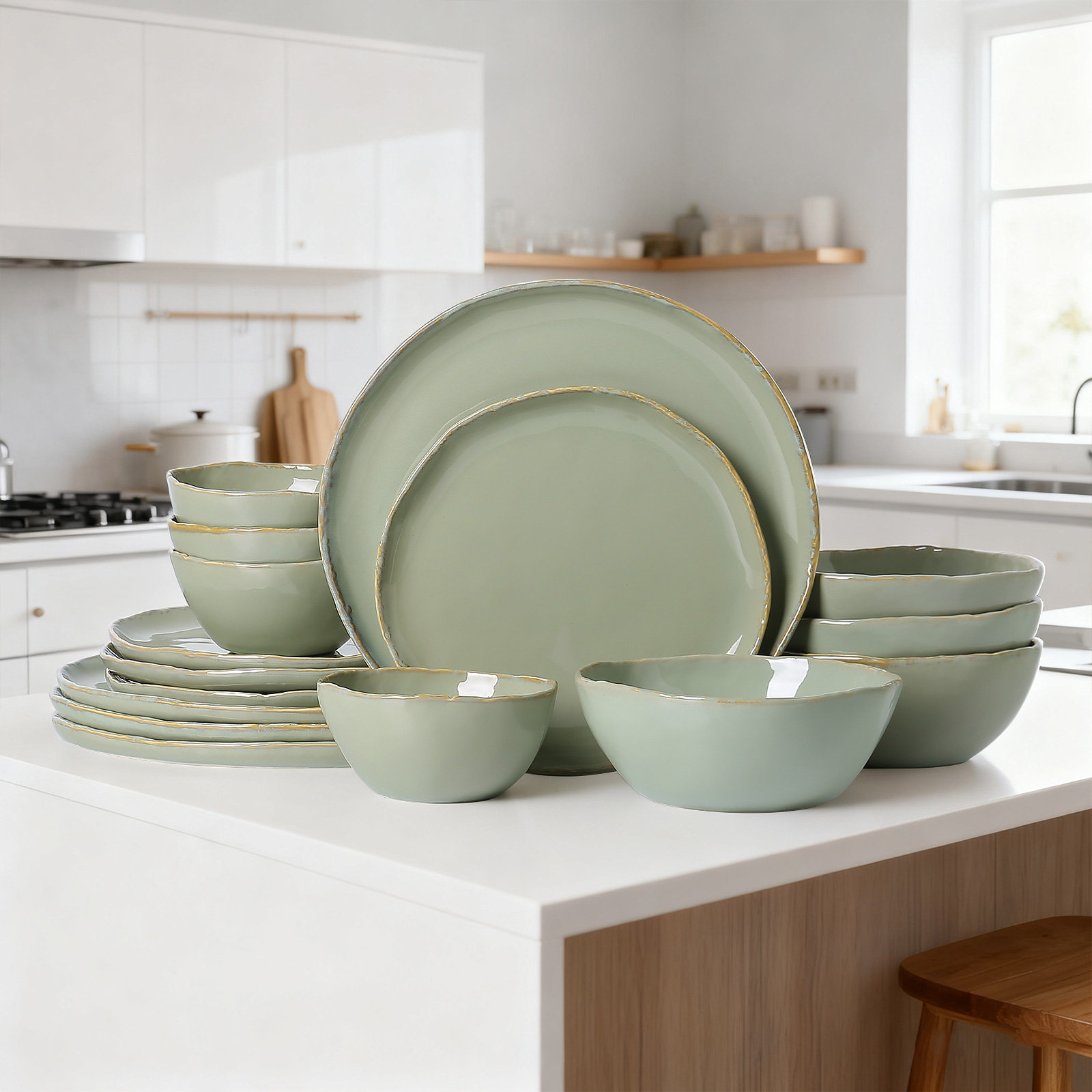 Lucca Stoneware Dinnerware Set - Service for 4, Green