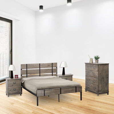 Ensemble de chambre à coucher 4 pièces pour lit double patiné