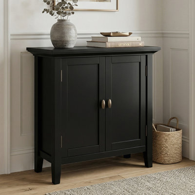 Redmond 32"W Solid Wood Transitional 2-Door Low Storage Cabinet With Adjustable Shelves And Brass Hardware