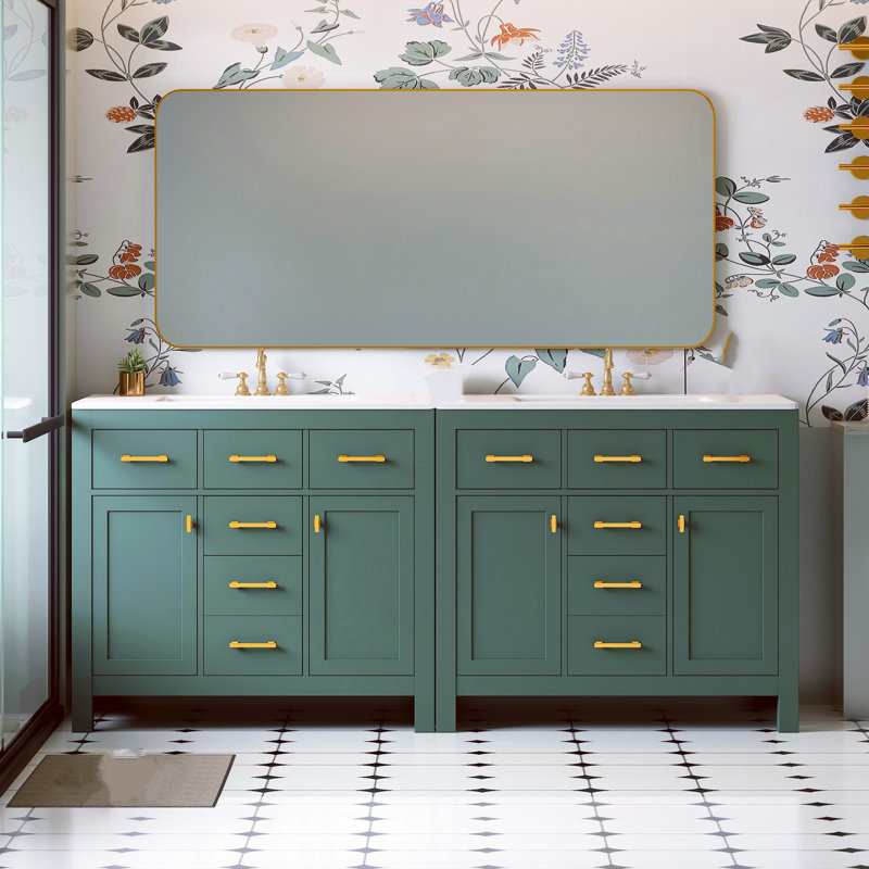 Ensemble de meuble-lavabo autoportant en bois massif de 72 pouces avec lavabo, tiroirs et armoire en céramique, vert, Vert