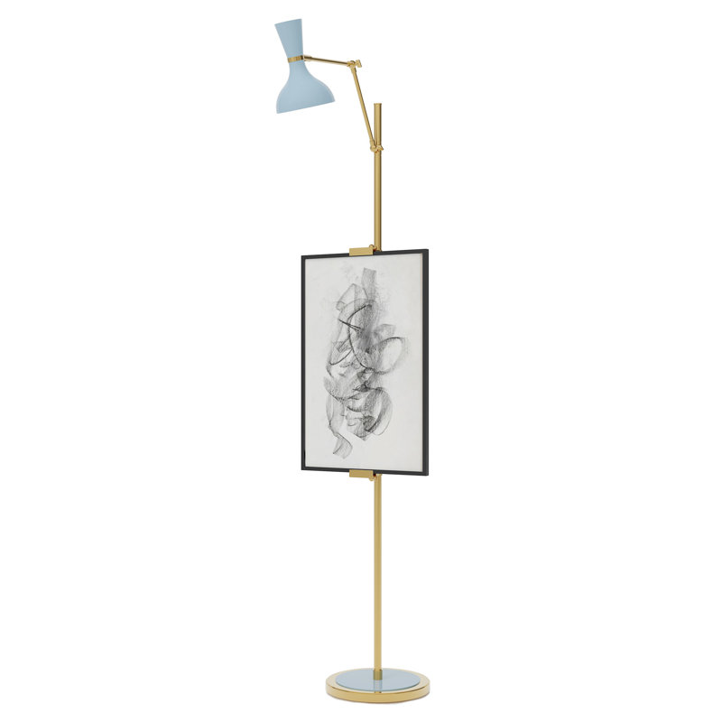 Lampe sur pied Clare, Bleu pastel, Laiton moderne