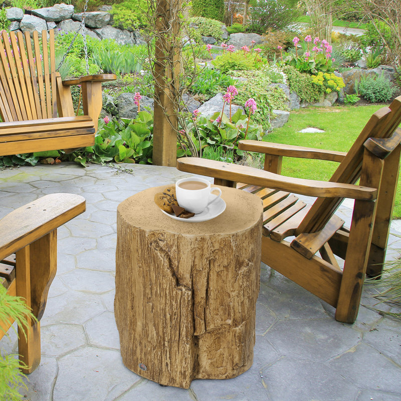 Table basse en rotin, béton et polyéthylène (PE), 1 pièce, couleur beige, rangement intégré, usage intérieur/extérieur