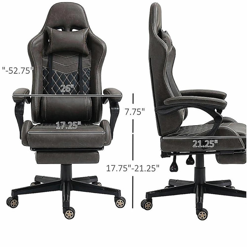 Fauteuil inclinable pivotant en cuir de polyuréthane avec dossier haut, support lombaire et hauteur réglable