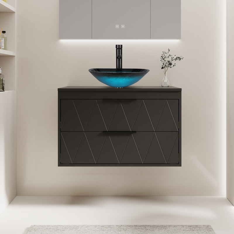 Meuble-lavabo mural avec lavabo vasque 30 po Sharee, Noir, Sarcelle