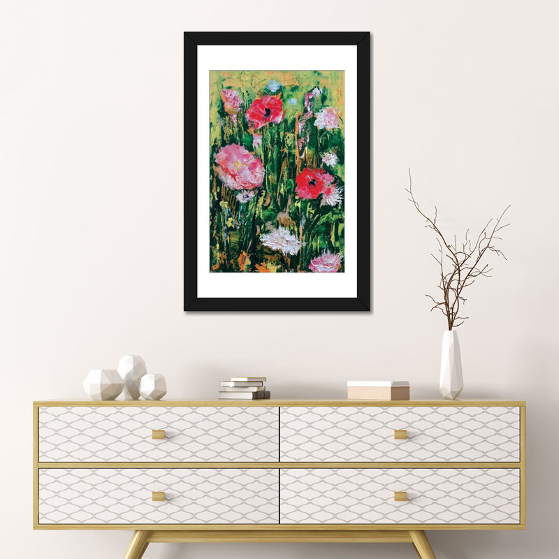 « wildflowers », reproduction d’art sur toile, H 24 po x l 16 po x P 1 po, Papier d'art encadré noir, Blanc