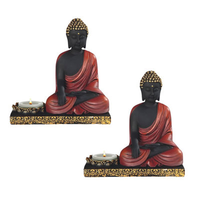 "Ensemble de 2 pièces" ICE ARMOUR Bougeoir en forme de Bouddha de la terre de Bouddha de 5,5 po de diamètre avec or noir et or, décoration de maison / chambre et idées de cadeaux parfaits pour le réchauffement de la maison, les fêtes et les annivers