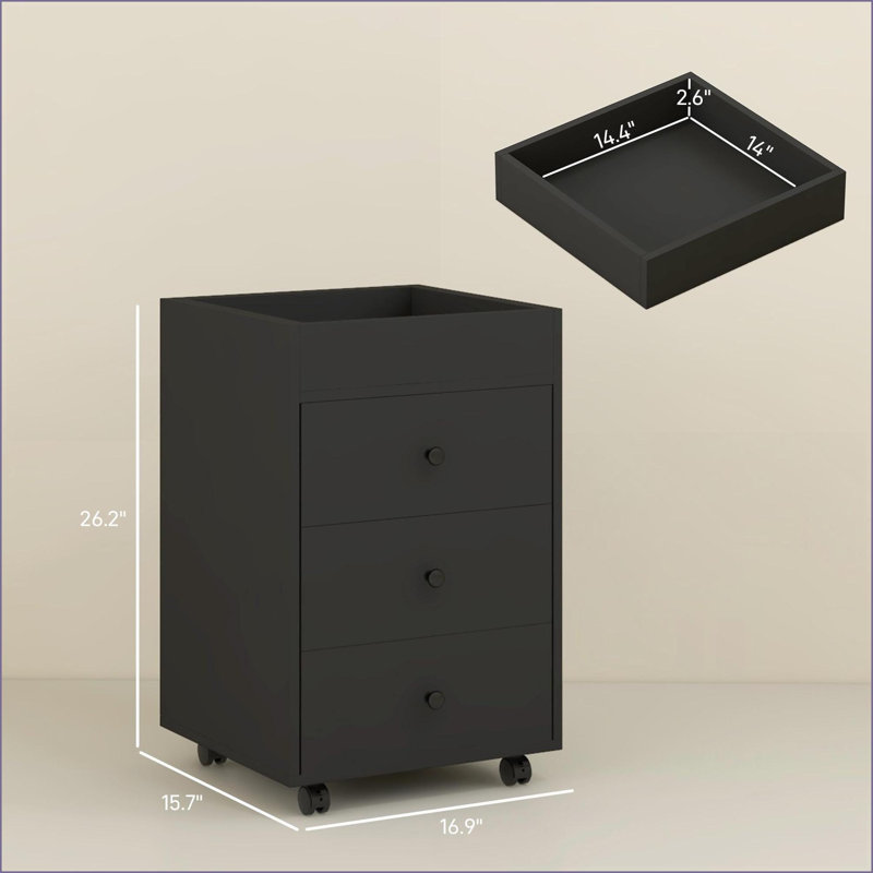 Cabinets, HOMCOM 3-Drawer Home Office Storage with Removable Tray | Rolling Under Desk Printer Stand | Black | Melamine-Coated Particle Board