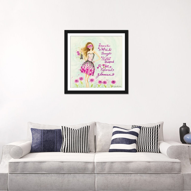« proverb series : en forme de cœur, rose, verres de couleur rose », peinture sur toile tendue, H 24 po x l 24 po x P 1 po