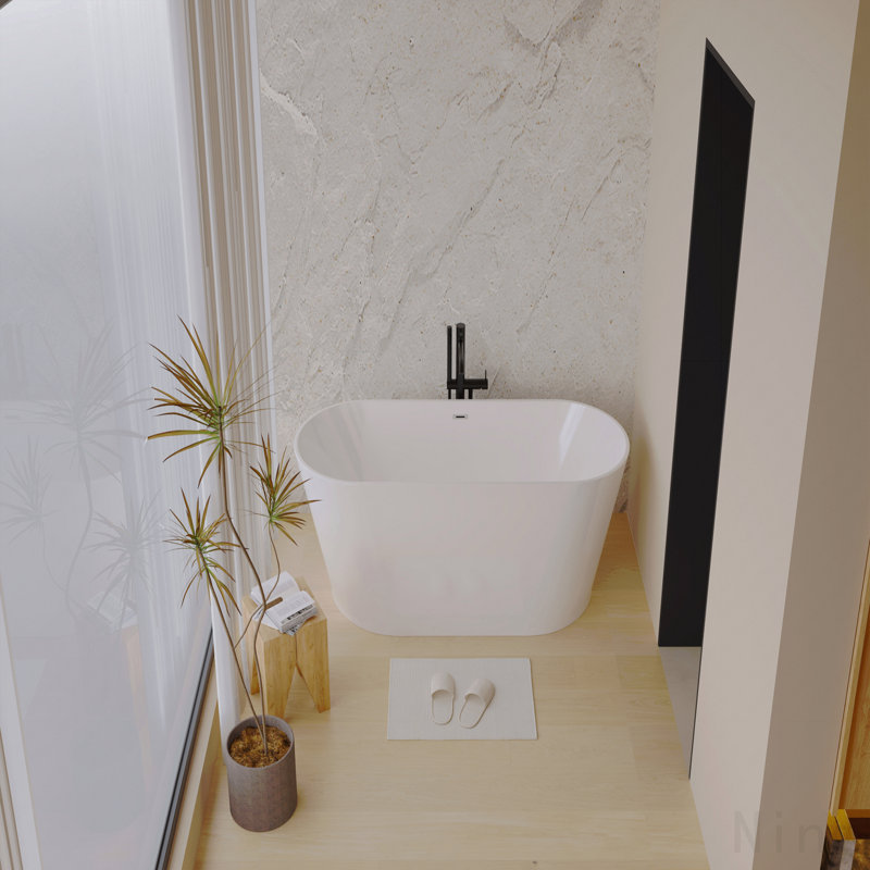 Baignoire autoportante 67 po en acrylique, baignoire autoportante, blanc brillant, drain chromé Toe-Tap 67 po