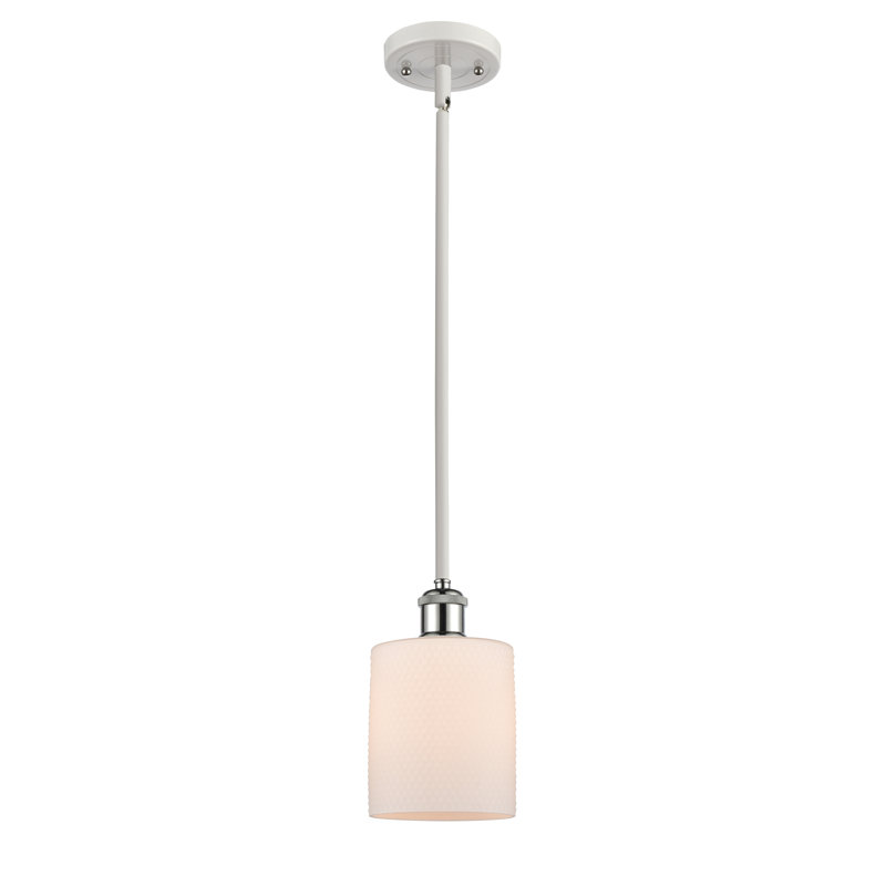 Luminaire suspendu cylindrique 1 lumière Leilani, Ampoule DEL 6 watts Vinage, Blanc mat, Blanc / chrome poli