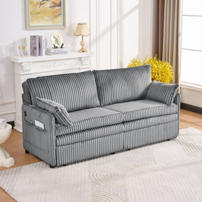 Convertible Sofa Bed With USB Ports And Side Pocket, Modern Couch For Living Room, Apartment, Bedroom.
