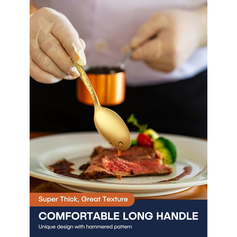 Ensemble de 48 couverts en acier inoxydable martelé 48 pièces avec couteaux à steak, couverts allant au lave-vaisselle pour 8 personnes, comprenant des fourchettes, des cuillères et des couteaux pour la maison et l'hôtel
