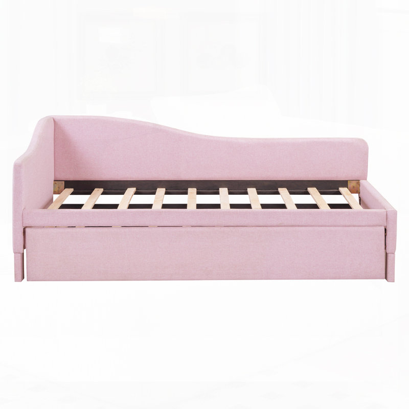 Upholstered Corner Daybed With Pop Up Trundle, Pink