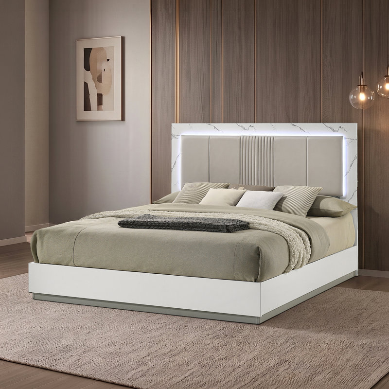 Woodbridge Bedroom Set White, Queen, 4 Pcs: Bed, Nightstand, Dresser, Mirror