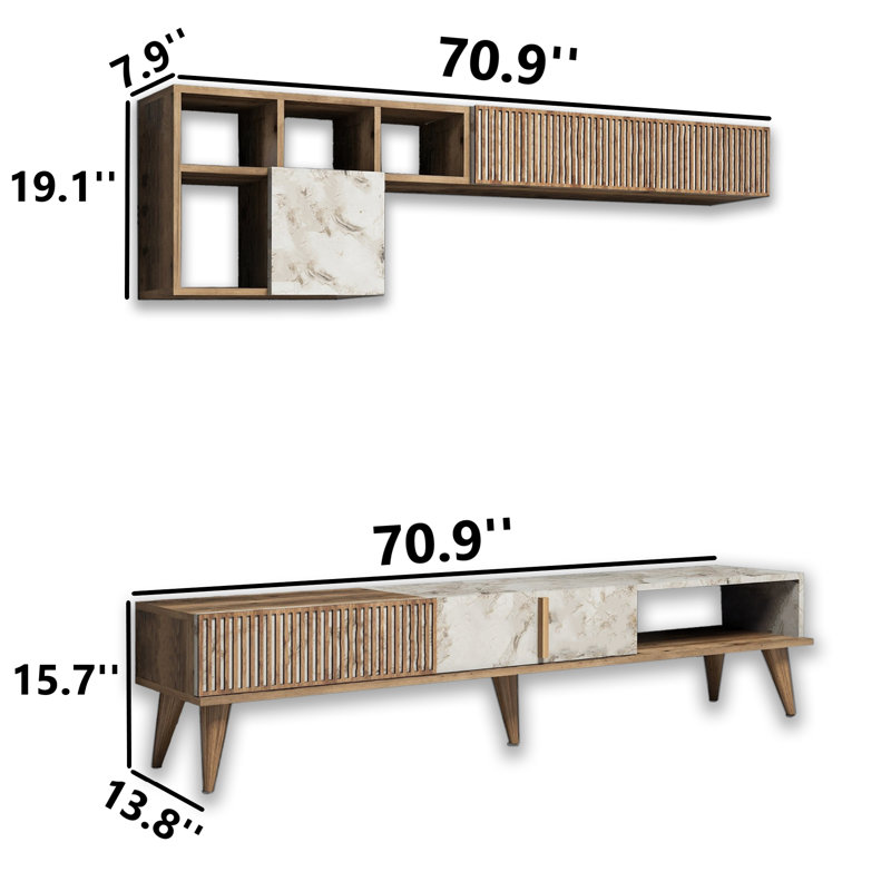 Meuble télé pour téléviseur de 55 po ou moins, 4 armoires et 5 tablettes