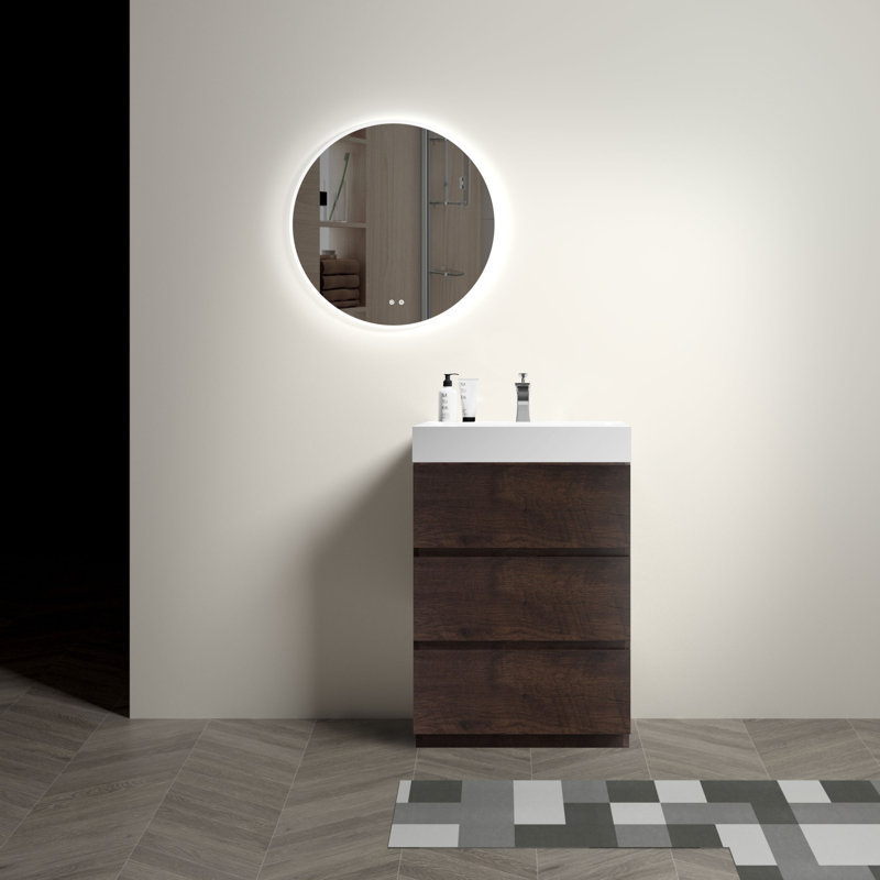 Meuble-lavabo 24 po avec lavabo, Noyer, Blanc