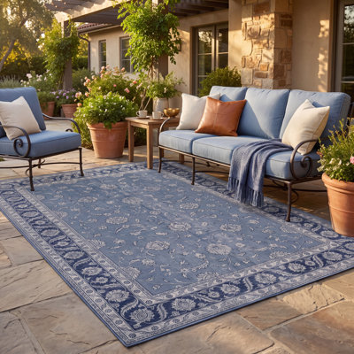 Tapis Oakbank traditionnel à médaillon délavé de style persan, bleu-gris-crème, antidérapant, à poils courts, pour l'intérieur et l'extérieur, adapté aux animaux domestiques, salon, chambre, salle à manger, entrée, couloir, bureau, lavable