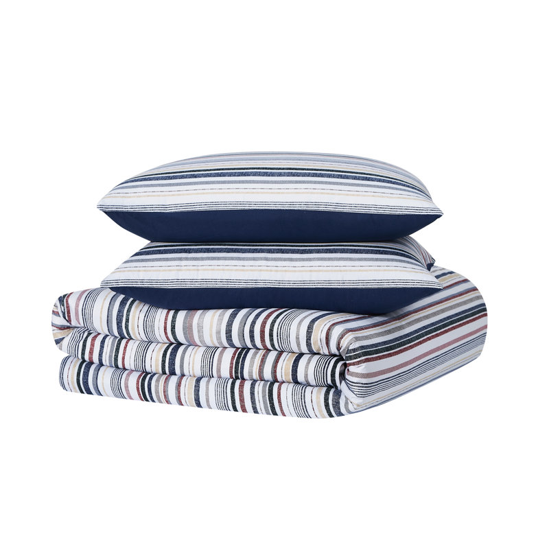 Plain Weave Striped Comforter Set, Twin Extra Long Comforter + 1 Standard Pillow Sham
