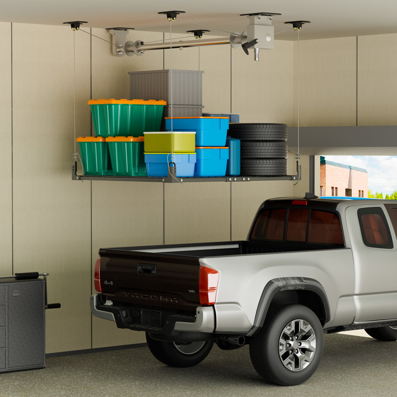 Élévateur de rangement pour garage robuste 4 x 4 pi avec manivelle manuelle et capacité de 400 lb