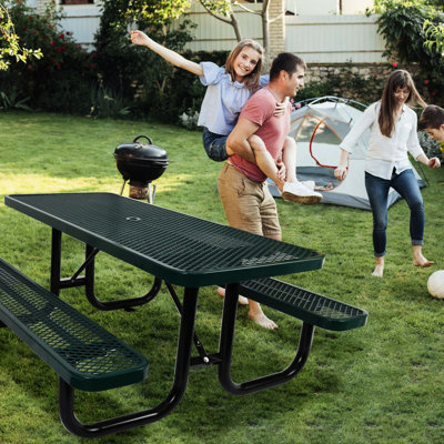 6 pi Table de pique-nique rectangulaire en acier pour l'extérieur - Design pour le plaisir, espace de réception spacieux de 73,01 pouces, métal facile à nettoyer, diverses possibilités de construction à différents espaces, hauteur de 29,99 pouces