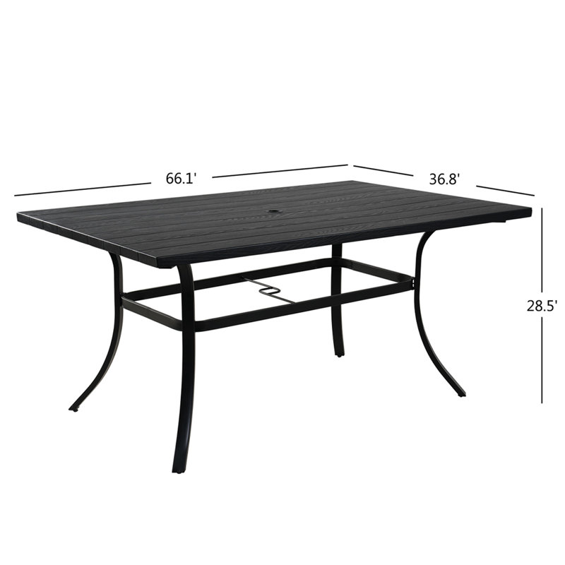 Rectangular Metal Outdoor Dining Table With Umbrella Hole , 167.9cm cm W 93.5cm cm D