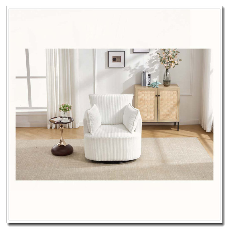 Chaise pivotante rembourrée en velours côtelé, Blanc