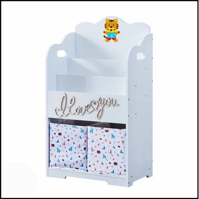 Charming Kids Funnel Maison Bookcase With Spacious Toy Storage And Multiple Shelves, Perfect For Organized Play And Learning.
