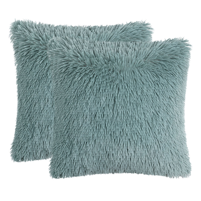 Faux Fur Pillow Cover, 20" x 20", Lake Green