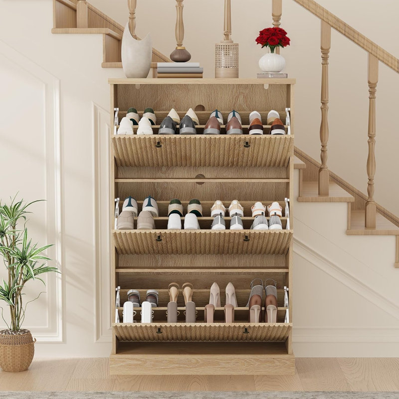 18 Pair Shoe Storage Cabinet, Tan